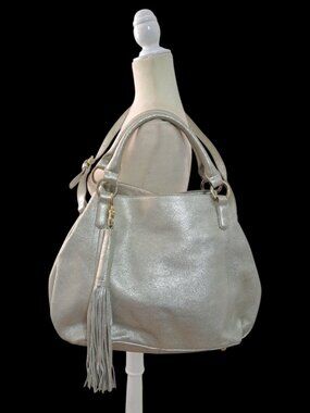 G.I.L.I. Women's Heritage Leather Hobo Tote Shoulder Bag Silver With Strap